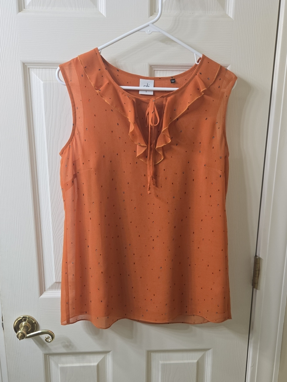CAbi Orange Ruffle Tie-Neck Sleeveless Camisole